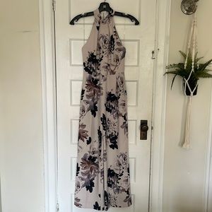 Le Château pink/beige/grey formal jumpsuit with floral pattern